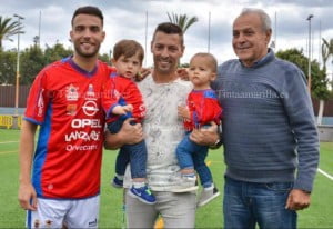 Ex San Fernando player Javi Navarro with family.