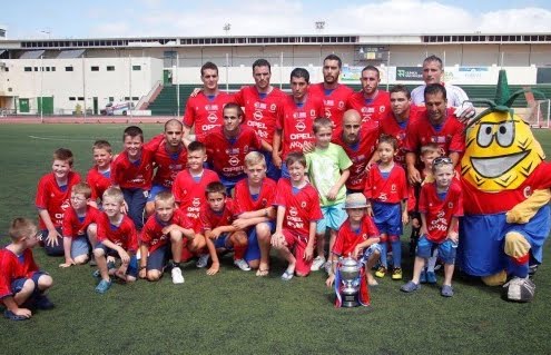 Lanzarote displaying last seasons League Champions Cup prior the game versus Corralejo